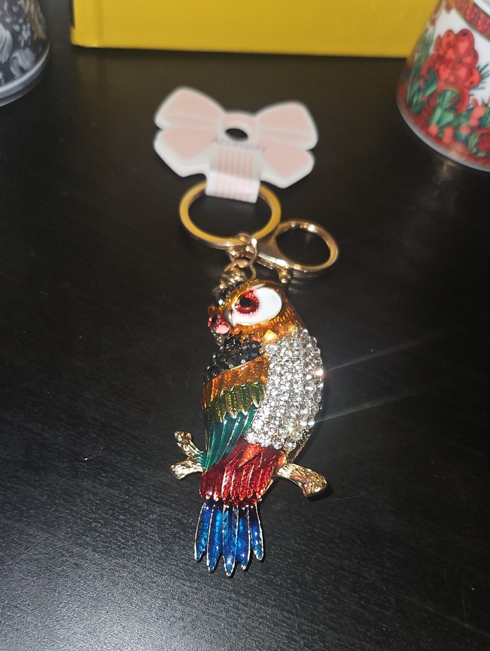 3d Owl Keychain With Crystal Gems New With Tags